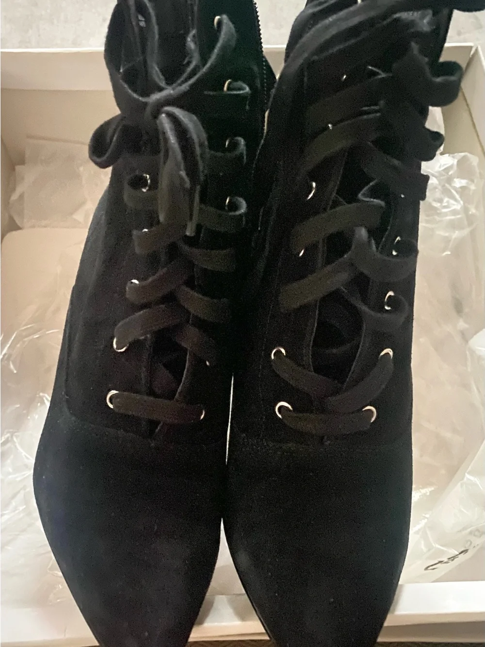 Steve Madden Black Suede Lace-Up Heeled Ankle Boots